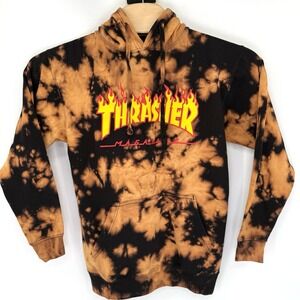 Thrasher Skateboard Magazine Hoodie Mens Small Black Tie Dye Drawstring Pullover